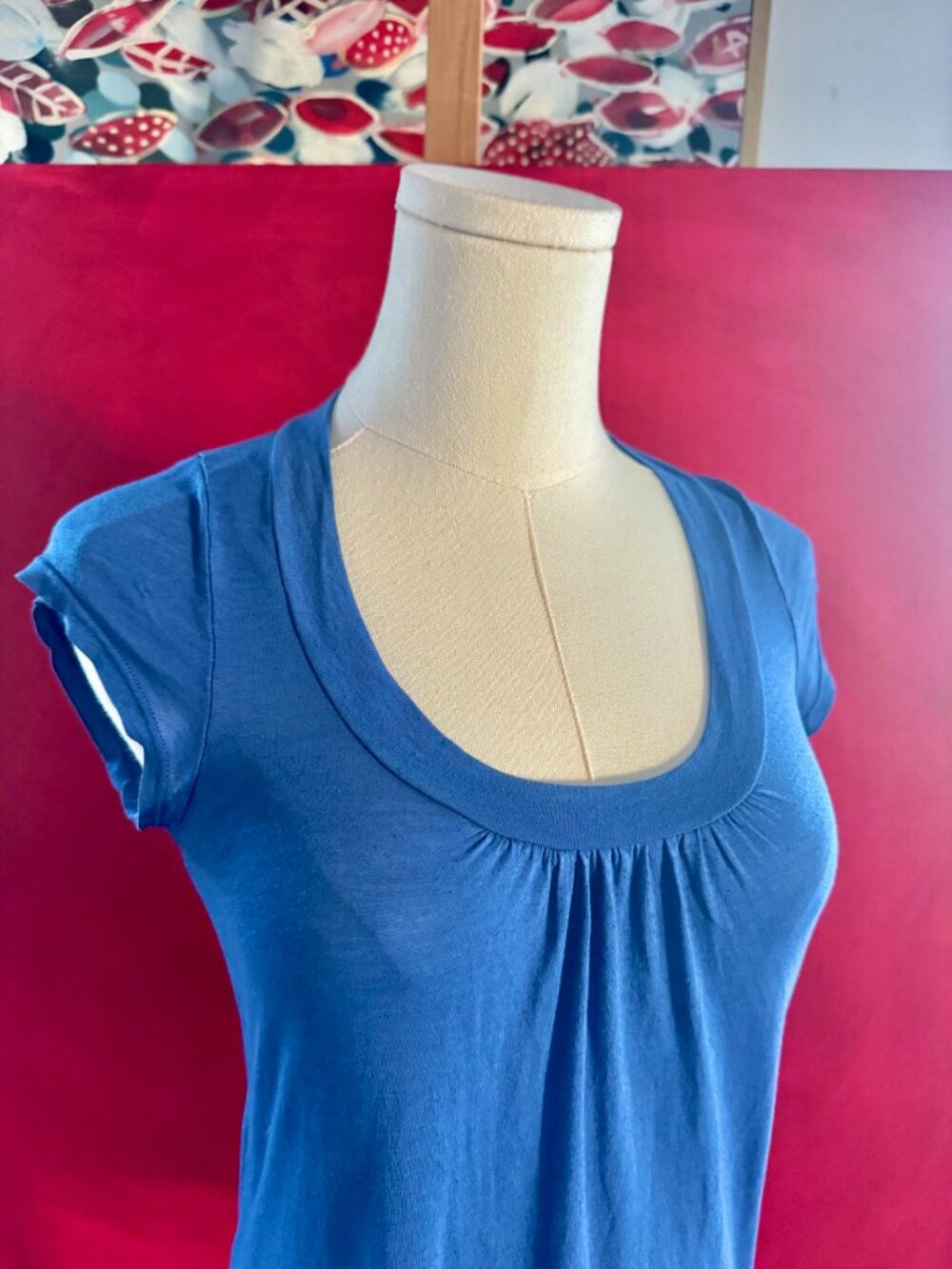 Flattering ELLA MOSS Scoop-Neck Cap-Sleeve Featherweight Top Blue Y2K Nordstrom
